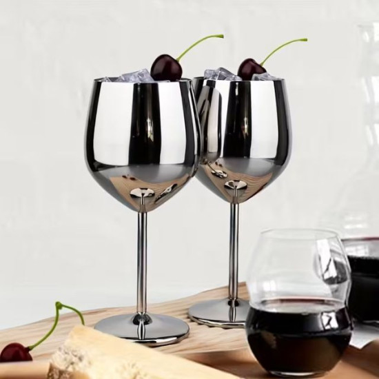 Огледален комплект метални чаши за вино от неръждаема стомана