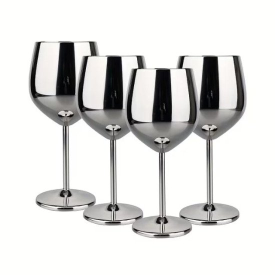 Огледален комплект метални чаши за вино от неръждаема стомана