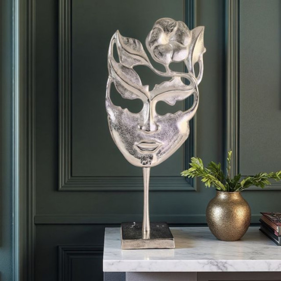 Голяма сребриста фигура метална статуетка маска
