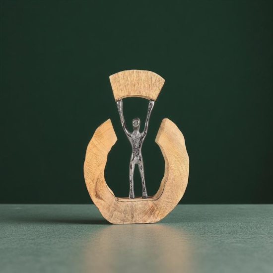 декоративна статуетка кръгът на живота от масивно дърво и метална фигура