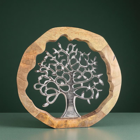 голяма декоративна статуетка дървото на живота от масивно дърво и алуминий
