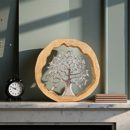 голяма декоративна статуетка дървото на живота от масивно дърво и алуминий