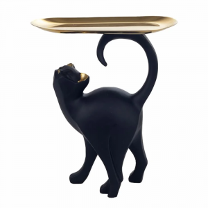 Декоративна фигура"черна котка със златен поднос"