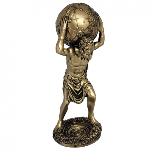 Символ на Издръжливост Златиста статуетка на Атлас с детайлна мускулатура и глобус