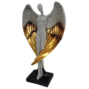 Луксозна статуетка ангел със сребърен блясък и крила