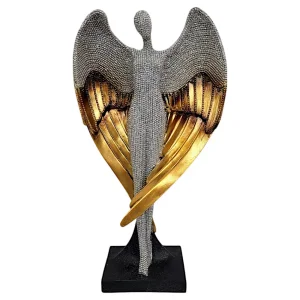 Луксозна статуетка ангел със сребърен блясък и крила