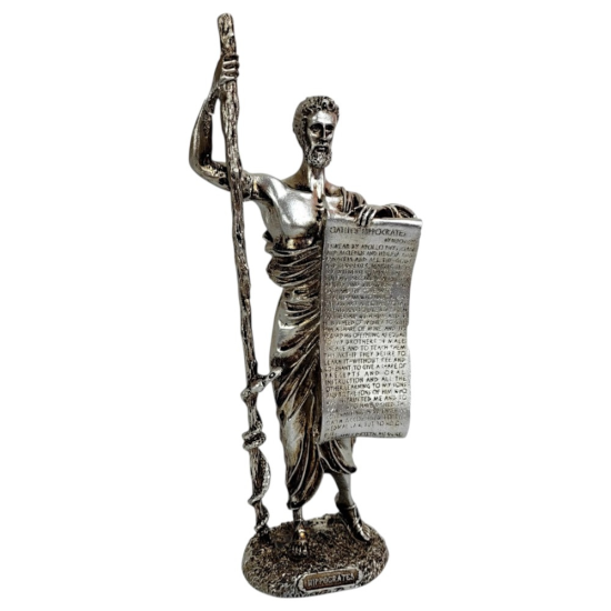 Луксозна статуетка на Хипократ в модерен сребърен цвят, идеална за арт декорация