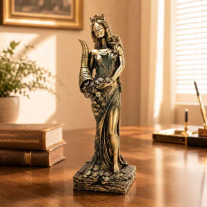 Статуетка на богиня Фортуна с рог на изобилието и монети