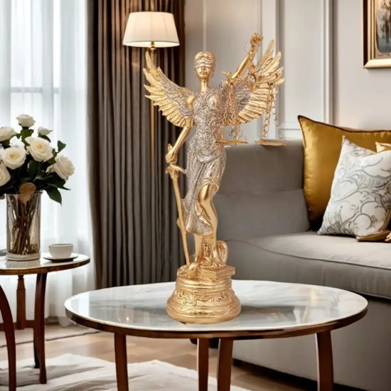 Фигура на Темида (36 см) от полирезин в златисто и сребристо