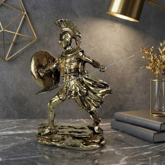 Декоративна статуетка на Ахил в златна броня с щит и копие