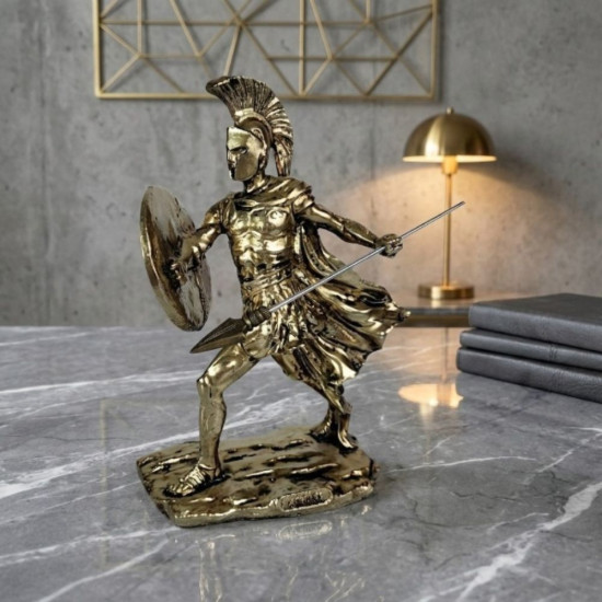Декоративна статуетка на Ахил в златна броня с щит и копие