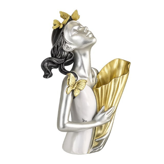 Нежна статуетка момиче със златна ваза и красиви пеперуди