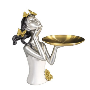 Статуетка момиче със златен поднос за ключове и бижута