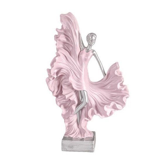 Елегантна статуетка танцьорка с обемна розова рокля