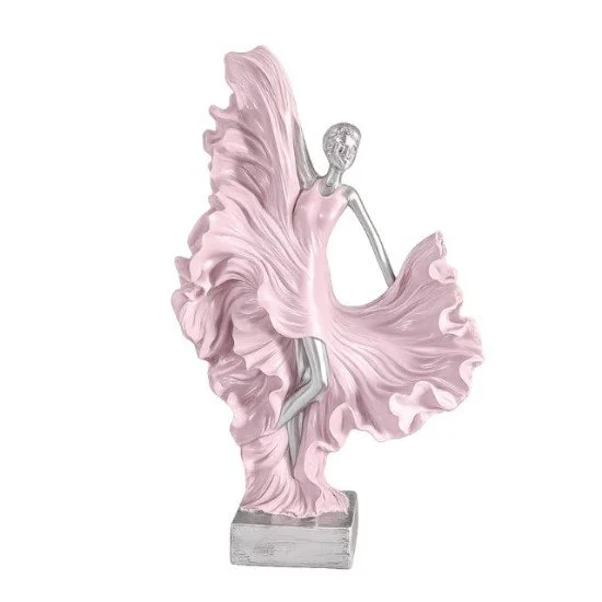 Елегантна статуетка танцьорка с обемна розова рокля