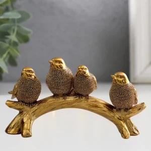 Декоративна Статуетка Четири Златни Птици на Клон