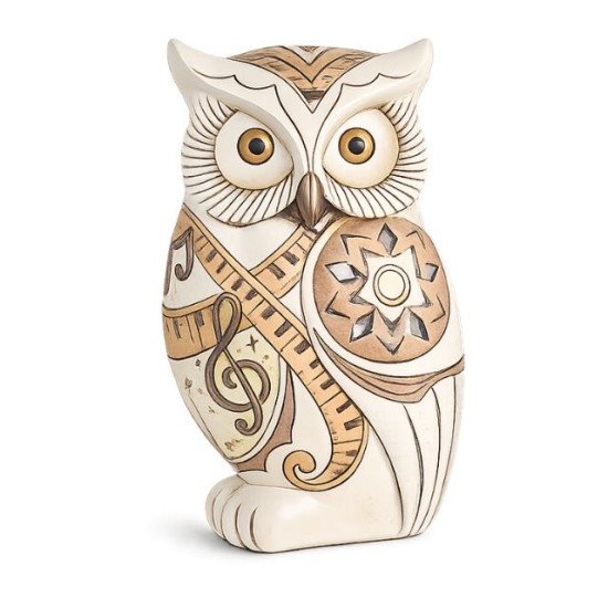 Декоративна фигура на мъдър бухал с ноти и пиано клавиши