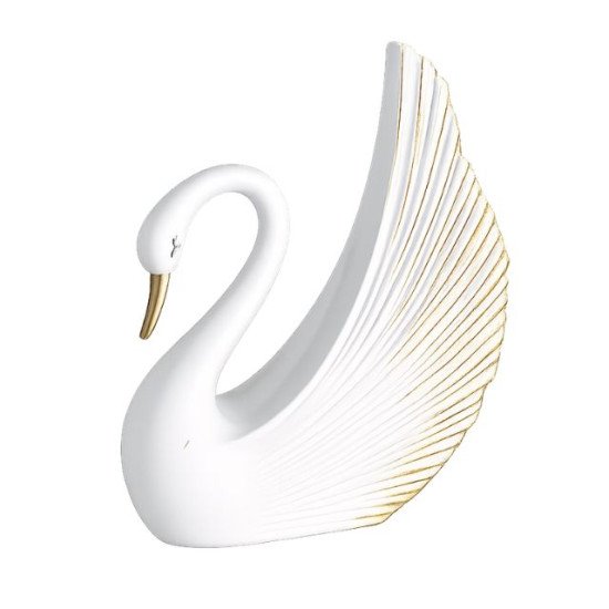 Нежна статуетка бял лебед със златен клюн и пера