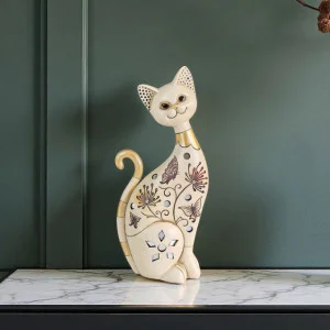 Декоративна фигура котка с флорални мотиви