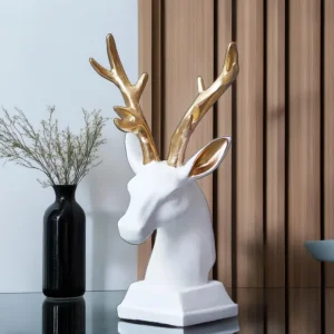 Декоративна фигурка глава на елен - бяло и златно