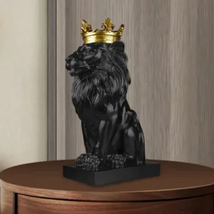 Скулптура Лъв цар - черна със златна корона