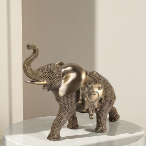 Статуетка слон с вдигнат хобот в бронзов цвят за късмет