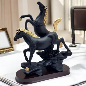 Статуетка Черни коне със златни гриви