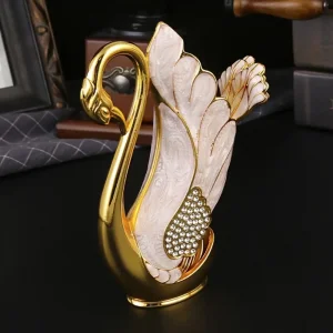 Комплект Лебед с 6 златни лъжички и поставка