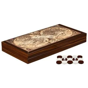 Луксозен дървен комплект табла със старинна карта