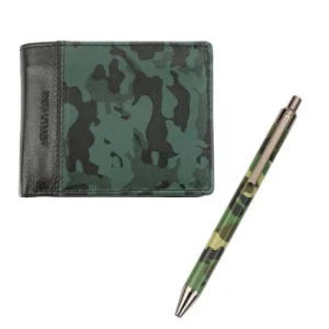 Мъжки комплект Silver Flame - портфейл и химикал Зелен Камуфлаж