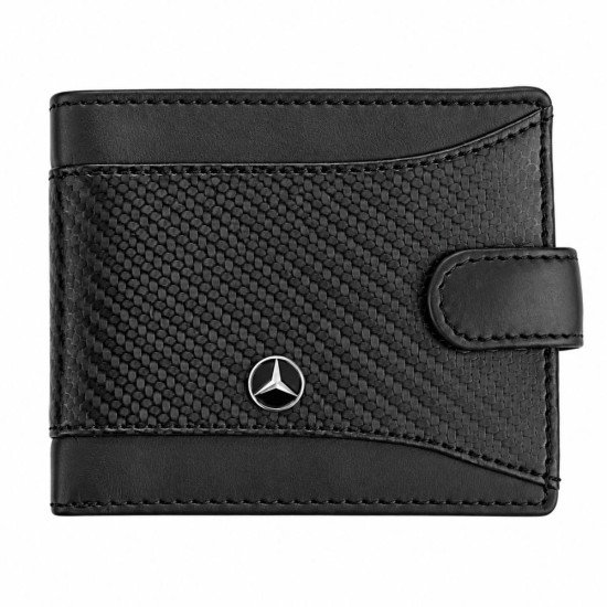Черен мъжки портфейл с лого на Mercedes и химикалка в луксозна кутия Silver Flame
