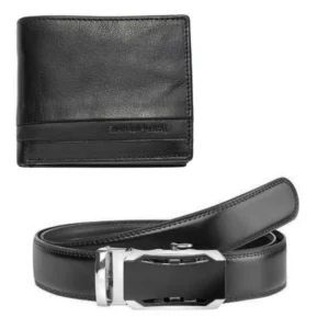 Мъжки комплект Silver Flame: Портфейл и колан от естествена кожа