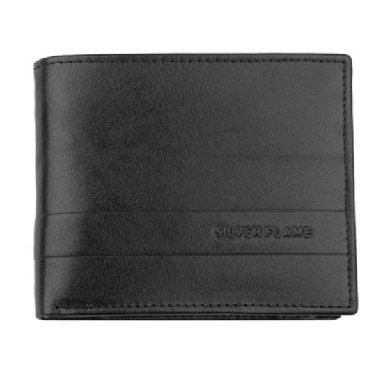 Луксозен мъжки комплект, включващ черен кожен портфейл и черен кожен колан от марката Silver Flame