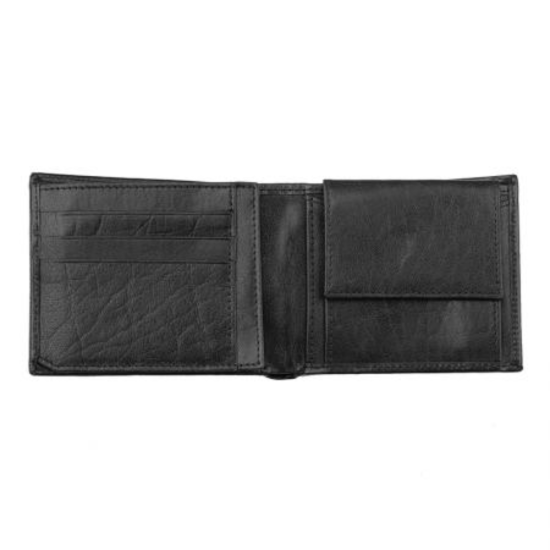 Луксозен мъжки комплект, включващ черен кожен портфейл и черен кожен колан от марката Silver Flame