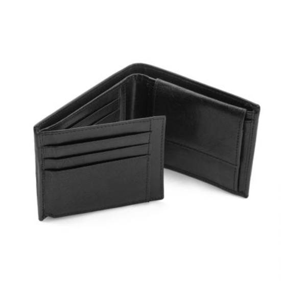 Луксозен мъжки комплект, включващ черен кожен портфейл и черен кожен колан от марката Silver Flame