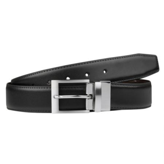 Луксозен мъжки комплект, включващ черен кожен портфейл и черен кожен колан от марката Silver Flame