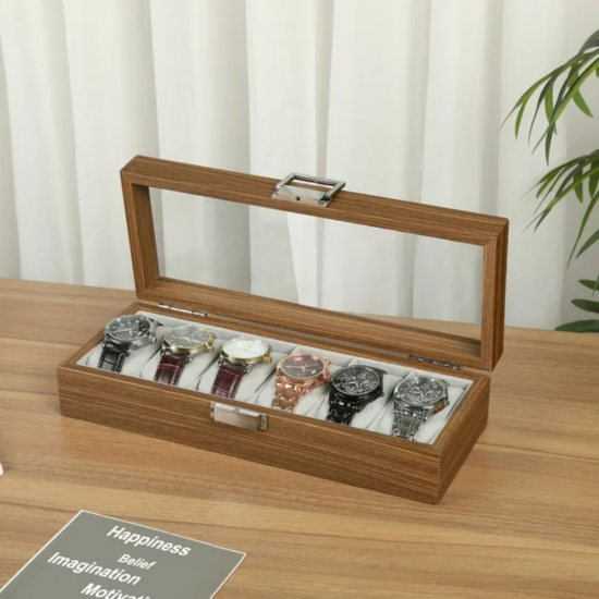 Дървена кутия за шест часовника на супер цена от Neostyle.bg