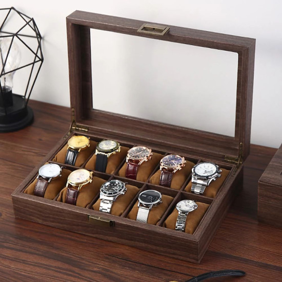 Луксозен органайзер дървена кутия за часовници с велур