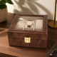 Елегантна кафява кожена кутия за 6 часовника със стъкло
