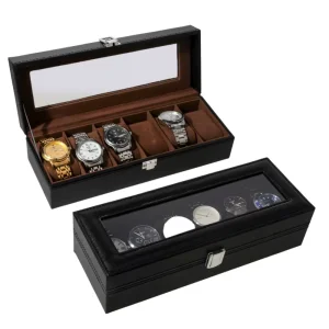 Луксозна кутия за 6 часовника черна еко кожа