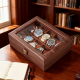 Кутия за 10 часовника с дизайн на тъмно дърво и стъклен капак