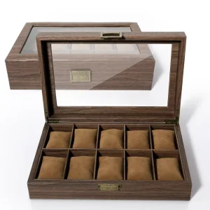 Елегантна кутия за 10 часовника с дървесен дизайн