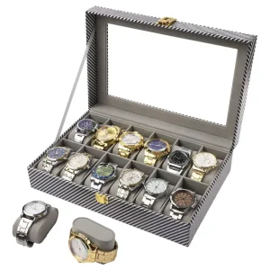 Луксозна кутия за 12 часовника карбон дизайн