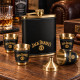 Комплект манерка с четири чаши Jack Daniel's със златисти детайли и черна кожа