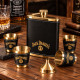 Комплект манерка с четири чаши Jack Daniel's със златисти детайли и черна кожа