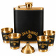 Комплект манерка с четири чаши Jack Daniel's със златисти детайли и черна кожа