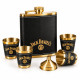 Комплект манерка с четири чаши Jack Daniel's със златисти детайли и черна кожа