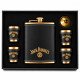 Комплект манерка с четири чаши Jack Daniel's със златисти детайли и черна кожа