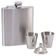 Елегантен Мъжки Сет Сребриста метална манерка с гладка повърхност, комплектована с две шот чаши и фуния