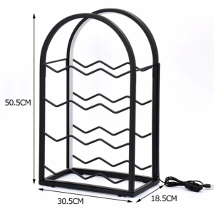 Метална поставка за вино за 12 бутилки с LED светлина